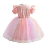Toddler Girls Flower Tutu Swan Ruffles Short Sleeve Formal Gowns Dress