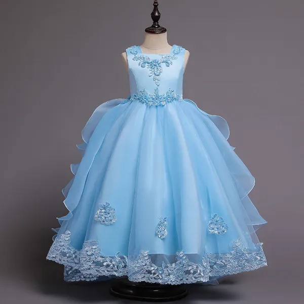 Toddler Girls Embroidery Flowers Sleeveless Formal Lace Trailing Gowns Dress