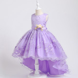 Toddler Girls Flower Sleeveless Formal Dress Embroidery Trailing Gowns Dress