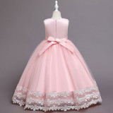 Toddler Girls Flower Lace Bow Tie Sleeveless Formal Dress Gowns Dress