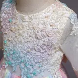 Toddler Girls Embroidery Flowers Rainbow Tutu Bowknot Back Lace Formal Gowns Dress