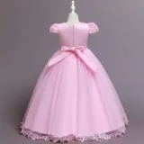Toddler Girls Flower Flying Sleeve Formal Dress Pearls Gowns Dress