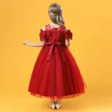 Toddler Girls Embroidery Flower Mesh Short Sleeve Formal Dress Lace Gowns Dress