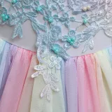 Toddler Girls Embroidery Flowers Rainbow Tutu Bowknot Back Lace Formal Gowns Dress