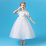 Toddler Girls Embroidery Flower Mesh Short Sleeve Formal Dress Lace Gowns Dress