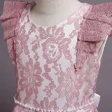 Toddler Girls Flying Sleeve Embroidery Lace Pearls Waist Formal Gowns Dress