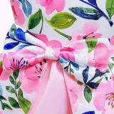Toddler Girls Flower Formal Dress Flying Sleeve with V-neck Gowns Dress