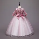 Toddler Girls Embroidery Flowers Rainbow Tutu Bowknot Back Lace Formal Gowns Dress