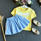 Toddler Girls 2 PCS Cartoon Jeans Skirt & Short Sleeve T-shirts Set