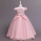 Toddler Girls Flower Flying Sleeve Formal Dress Pearls Gowns Dress