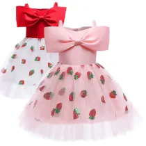 Toddler Girls Off The Shoulder Bow Tie Sequins Strawberry Tutu Formal Gowns Dress
