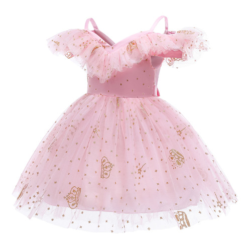 Toddler Girls Gold Sequins Crown Formal Sling Tutu Gowns Pink Dress