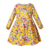 Toddler Girls Cherry Flowers Long Sleeve Casual Dress