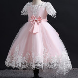 Toddler Girls Embroidery Formal Dress Lace Trailing Dress Gowns Dress