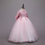 Toddler Girls Embroidery Flowers Rainbow Tutu Bowknot Back Lace Formal Gowns Dress