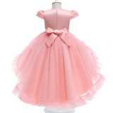 Toddler Girls Pearls Bowknot Tutu Sleeveless Formal Dress Trailing Gowns Dress