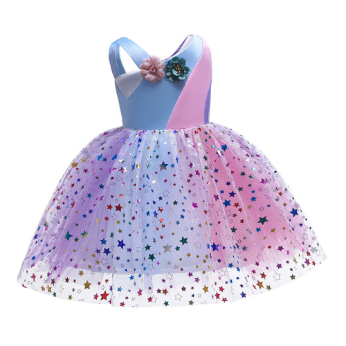 Toddler Girls Rainbow Sequins Stars Formal Gowns Dress