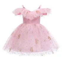Toddler Girls Gold Sequins Crown Formal Sling Tutu Gowns Pink Dress