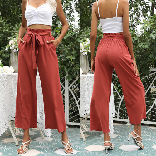 Women High Waist Solid Color Casual Flared Pants