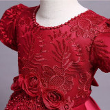 Toddler Girls Embroidery 3D Floral Formal Gowns Dress