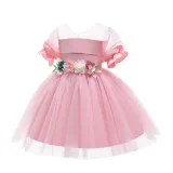 Toddler Girls Petal Formal Dress Mesh Short Sleeve Gowns Dress