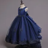 Toddler Girls Embroidery Flowers Sleeveless Formal Lace Trailing Gowns Dress