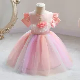 Toddler Girls Flower Tutu Swan Ruffles Short Sleeve Formal Gowns Dress
