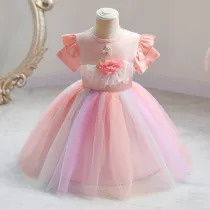 Toddler Girls Flower Tutu Swan Ruffles Short Sleeve Formal Gowns Dress