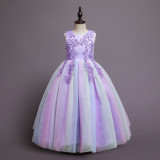 Toddler Girls Embroidery Flowers Rainbow Tutu Sleeveless Lace Formal Gowns Dress