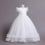 Toddler Girls Flying Sleeve Formal Dress Cupcake Gowns Long Dress