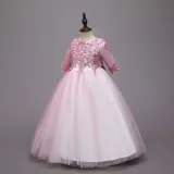 Toddler Girls Embroidery Flowers Rainbow Tutu Bowknot Back Lace Formal Gowns Dress