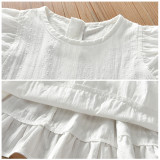 Toddler Girls White Round Colar Flying Sleeve Casual Cotton Dress