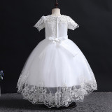 Toddler Girls Embroidery Formal Dress Lace Trailing Dress Gowns Dress