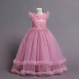 Toddler Girls Flying Sleeve Formal Dress Cupcake Gowns Long Dress