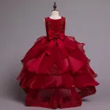 Toddler Girls Embroidery Flowers Sleeveless Formal Lace Trailing Gowns Dress