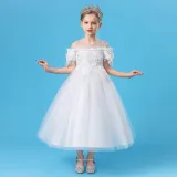 Toddler Girls Embroidery Flower Mesh Short Sleeve Formal Dress Lace Gowns Dress