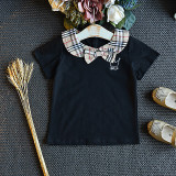 Toddler Girls Short Sleeve T-shirts Tops Plaid Skirt 2 PCS Set
