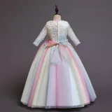 Toddler Girls Embroidery Flowers Rainbow Tutu Bowknot Back Lace Formal Gowns Dress