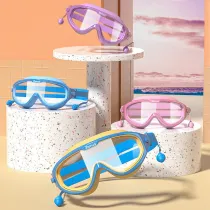 Kids Big Frame Swimming Goggles Diving with Earplugs Anti-fog Waterproof