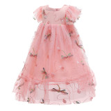 Toddler Girls Embroidery Dragonfly Formal Dress Flying Sleeve Mesh Dress