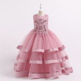 Toddler Girls Jewelry Flowers Formal Dress Embroidery Trailing Gowns Dress