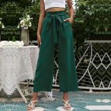 Women High Waist Solid Color Casual Flared Pants