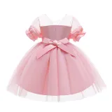 Toddler Girls Petal Formal Dress Mesh Short Sleeve Gowns Dress