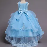 Toddler Girls Embroidery Flowers Sleeveless Formal Lace Trailing Gowns Dress