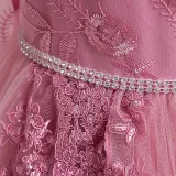 Toddler Girls Embroidery Flower Mesh Long Sleeve Pearls Formal Dress Lace Gowns Dress