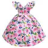 Toddler Girls Flower Formal Dress Flying Sleeve with V-neck Gowns Dress