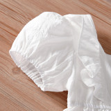 Toddler Girls White Ruffles Square Collar Casual Cotton Dress
