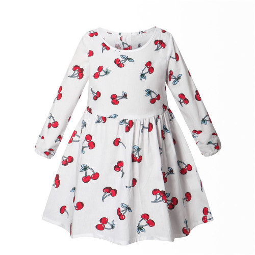 Toddler Girls Cherry Flowers Long Sleeve Casual Dress