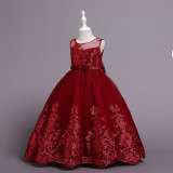 Toddler Flower Girls Embroidery Floral Formal Dress Sleeveless Gowns Dress