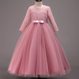 Toddler Girls Long Sleeve Formal Lace Gowns Dress